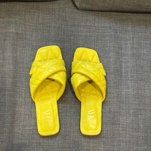 Zara Bright Yellow Quilted Sandals